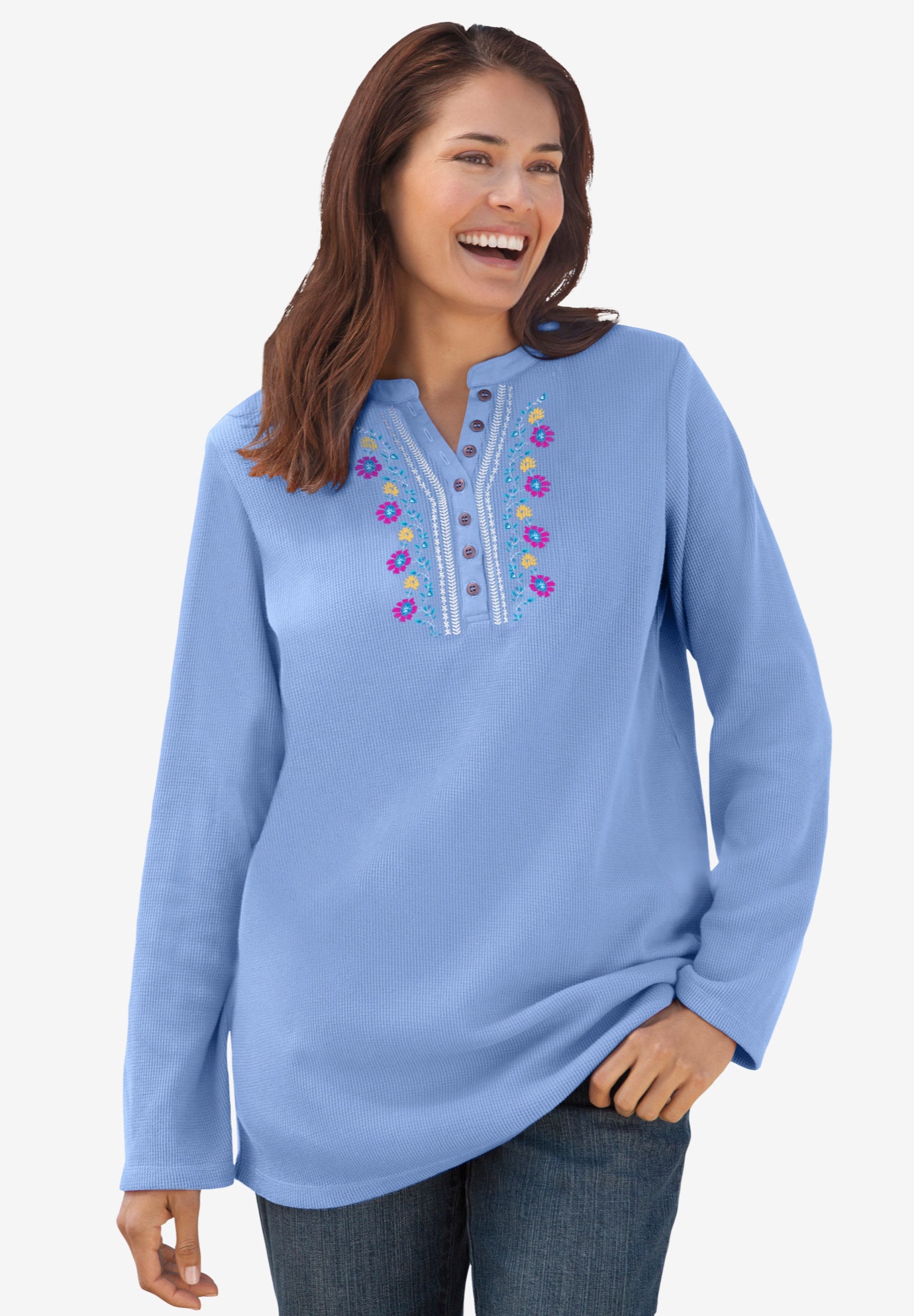 Embroidered Thermal Henley Tee image number 0