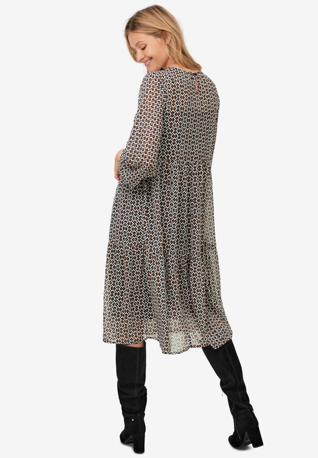 Sheer Overlay Tiered Dress image number 1