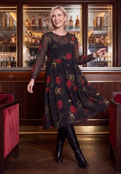 Sheer Overlay Tiered Dress