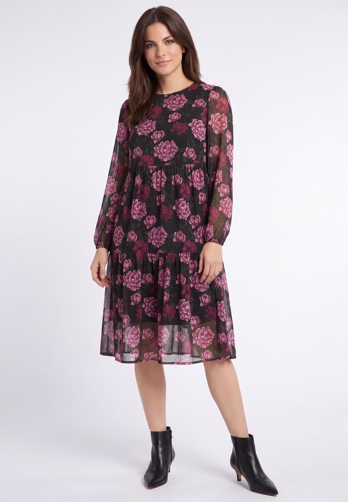 Sheer Overlay Tiered Dress image number 0
