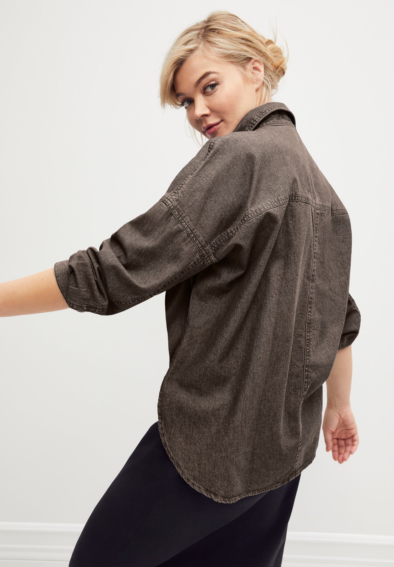 Oversized Button-Front Denim Shirt image number 1