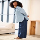 Oversized Button-Front Denim Shirt image number null