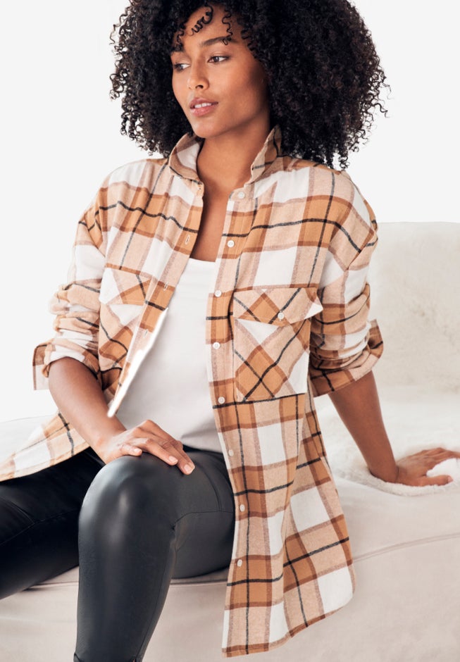 Plaid Button-Front Flannel Tunic image number 2