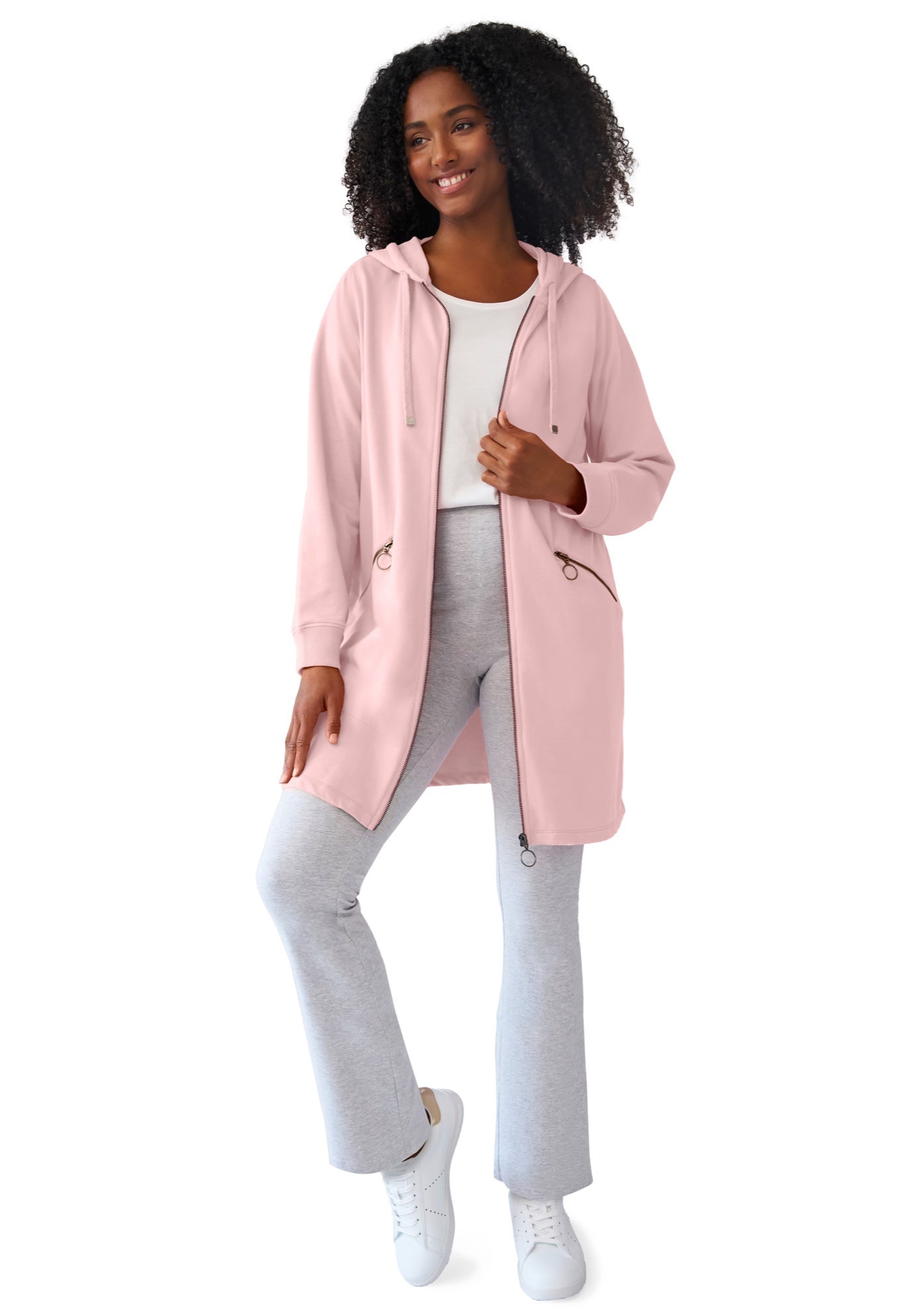 French Terry Zip-Front Hoodie With Zip Pockets image number 0