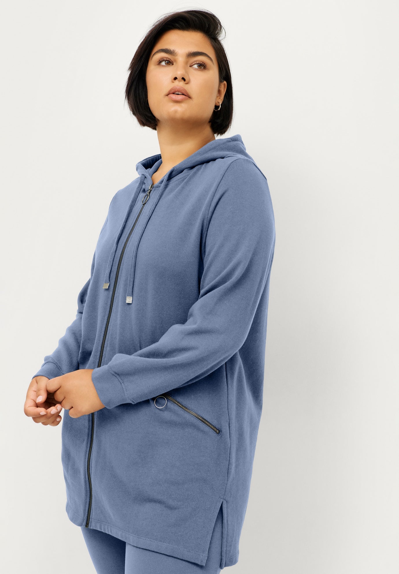 French Terry Zip-Front Hoodie With Zip Pockets image number 1