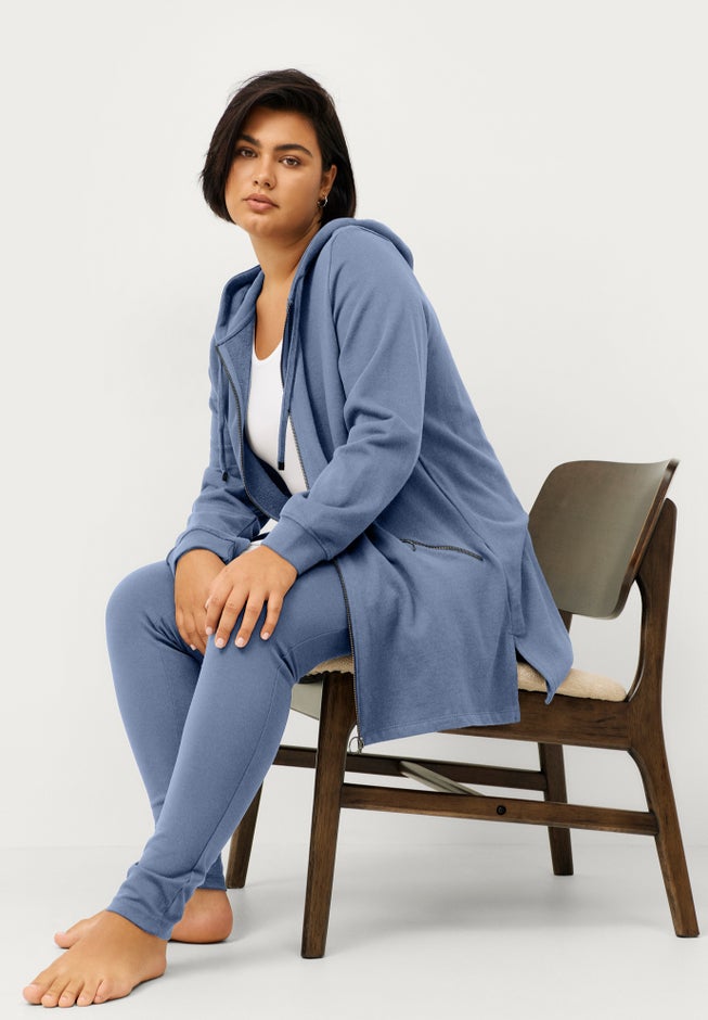 French Terry Zip-Front Hoodie With Zip Pockets image number 3