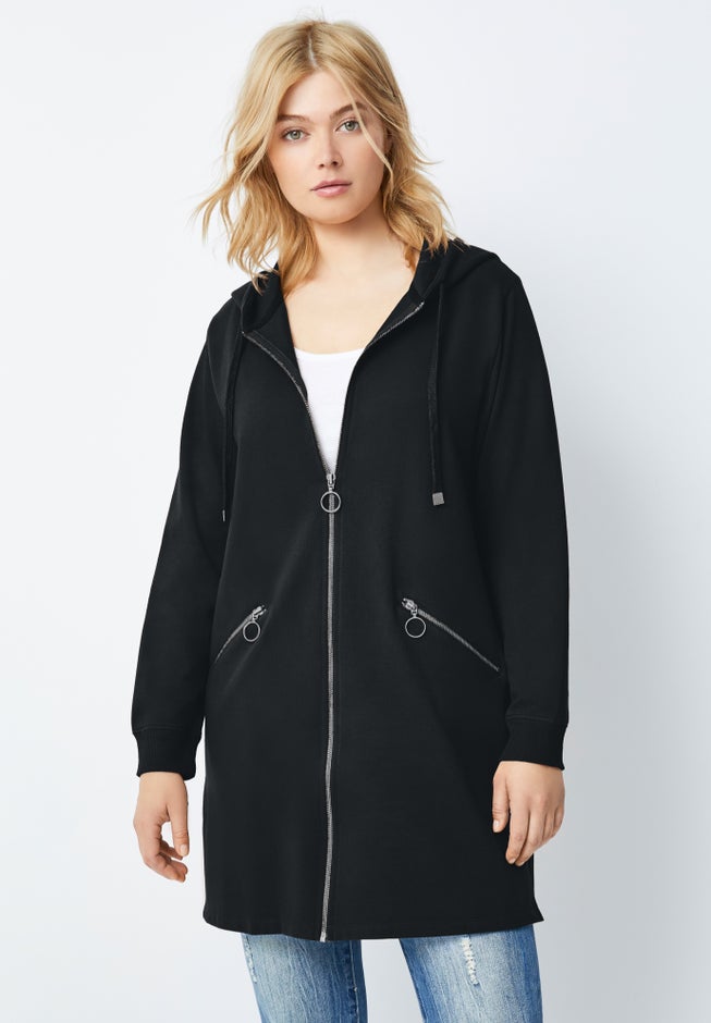 French Terry Zip-Front Hoodie With Zip Pockets image number 0