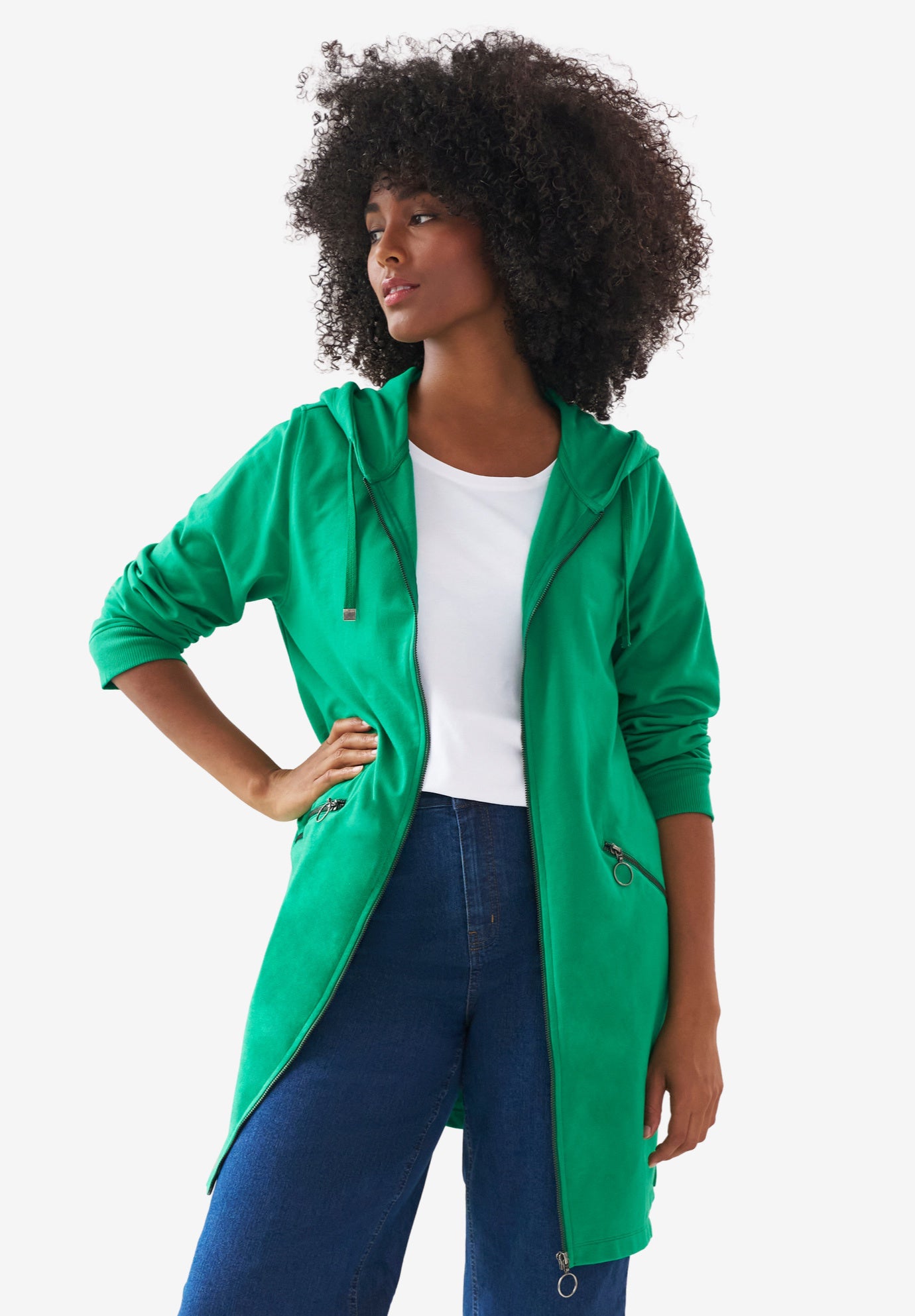 French Terry Zip-Front Hoodie With Zip Pockets image number 0