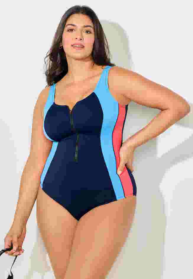 Chlorine Resistant Zip Front One Piece Swimsuit image number 5