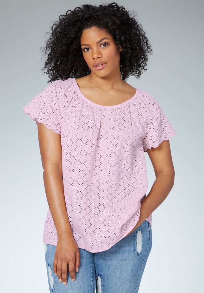 Ballet Neck Eyelet Blouse image number 1