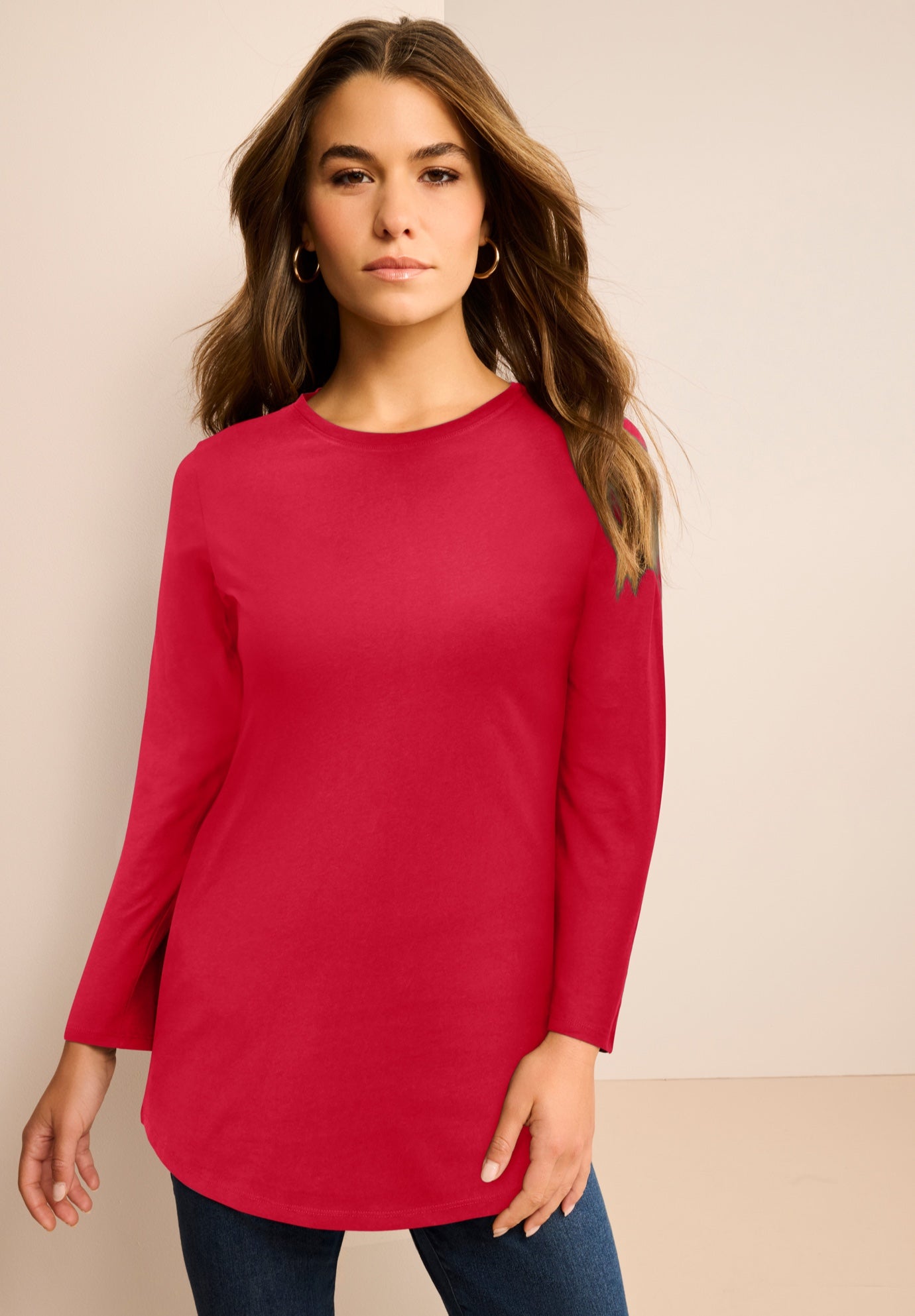 Plus Size Ultimate Cotton Crewneck Long Sleeve Tee image number 0