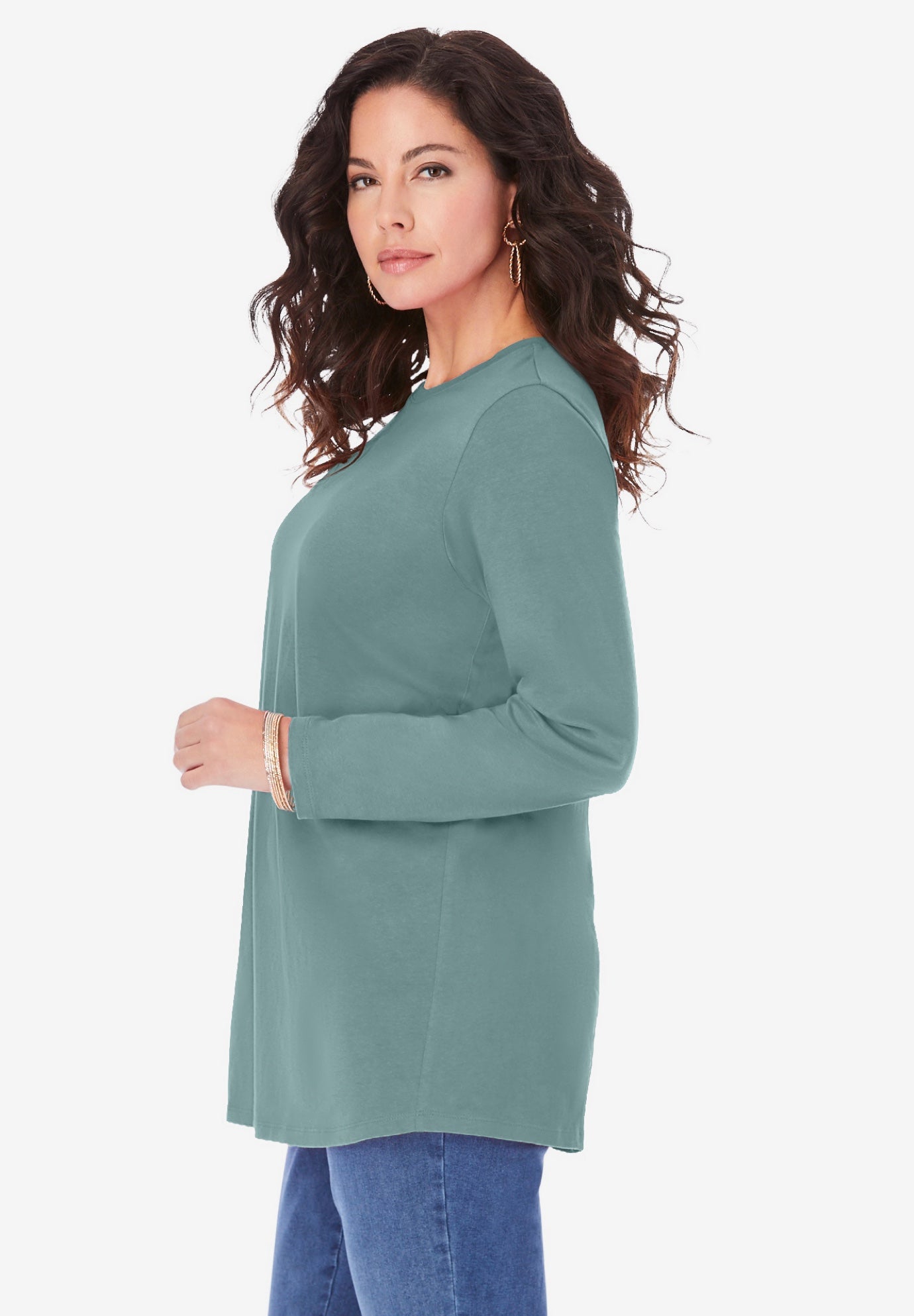 Plus Size Ultimate Cotton Crewneck Long Sleeve Tee image number 2