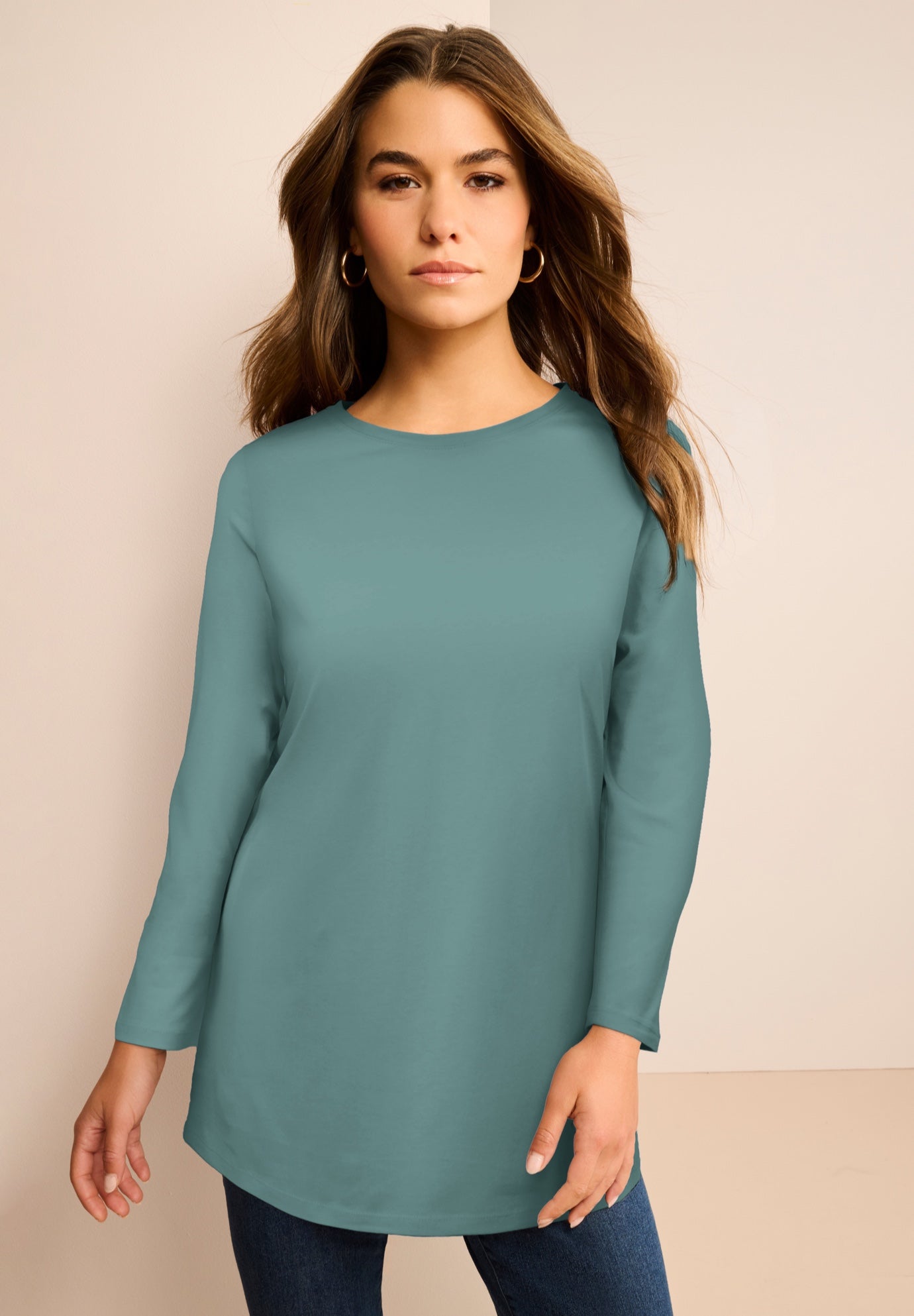 Plus Size Ultimate Cotton Crewneck Long Sleeve Tee image number 0