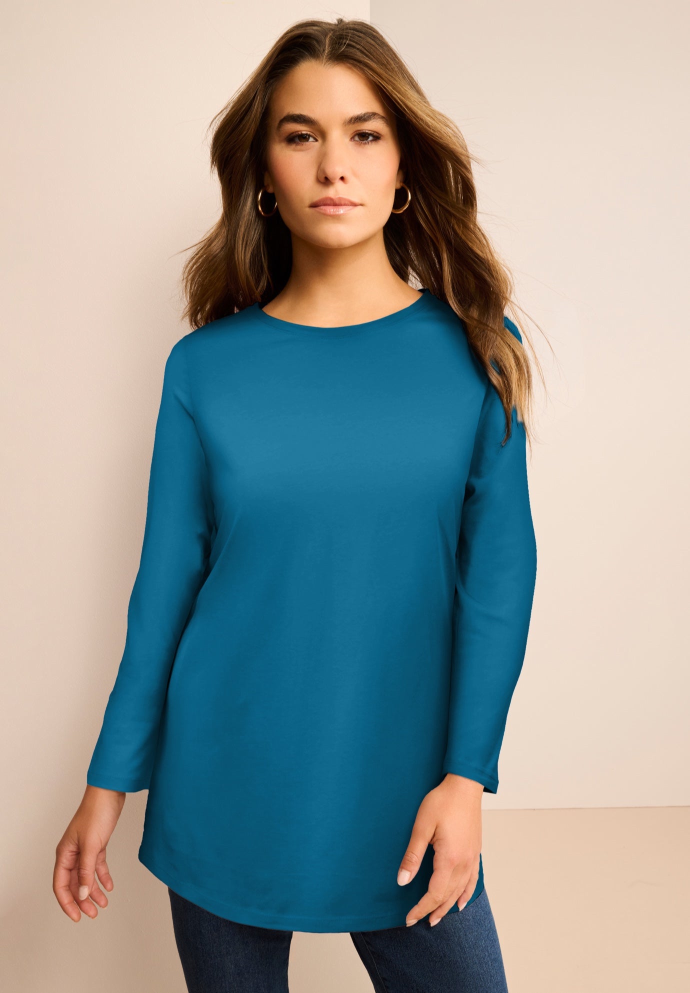 Plus Size Ultimate Cotton Crewneck Long Sleeve Tee image number 0