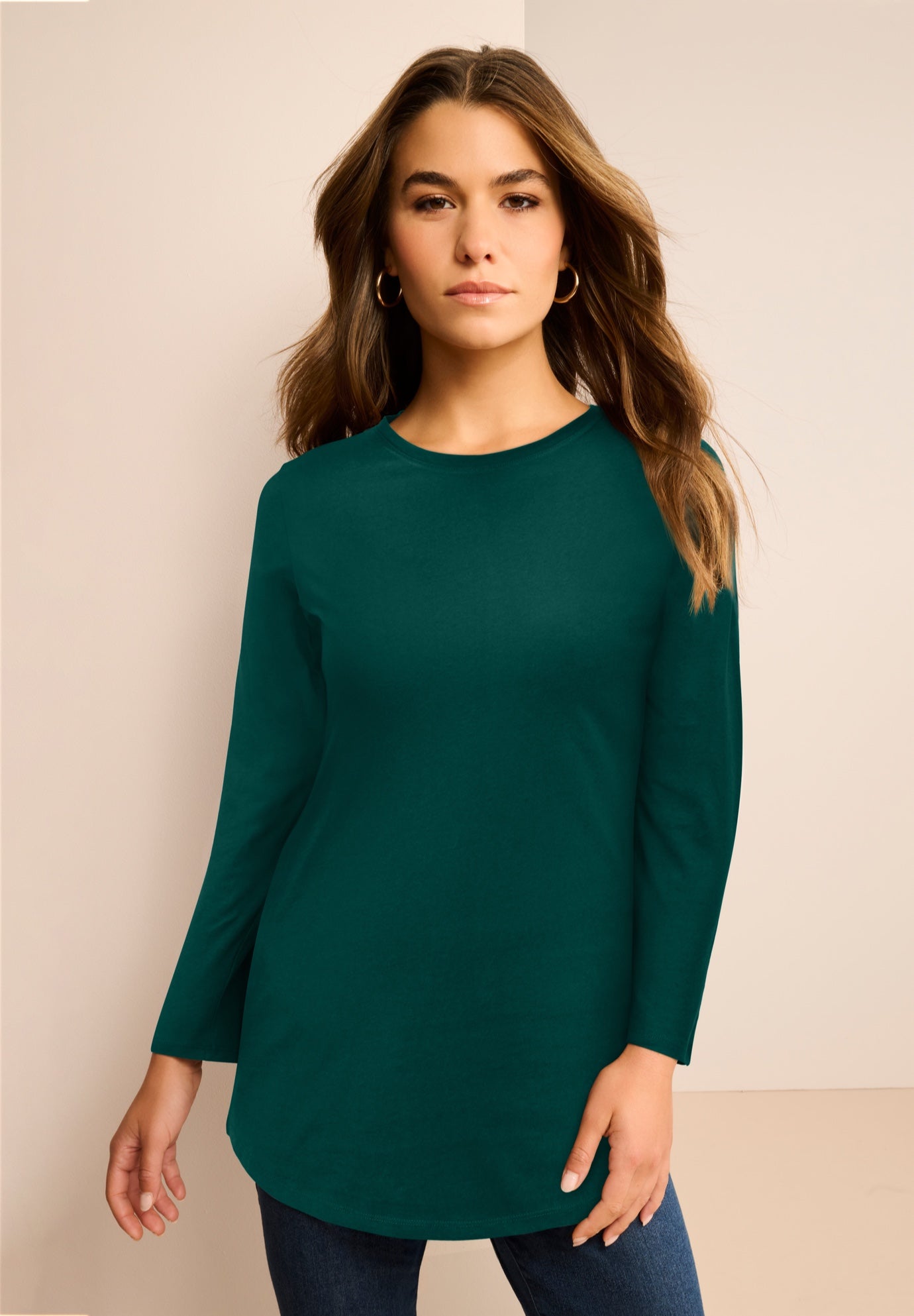 Plus Size Cotton Ultimate Long Sleeve Crewneck Tee image number 0