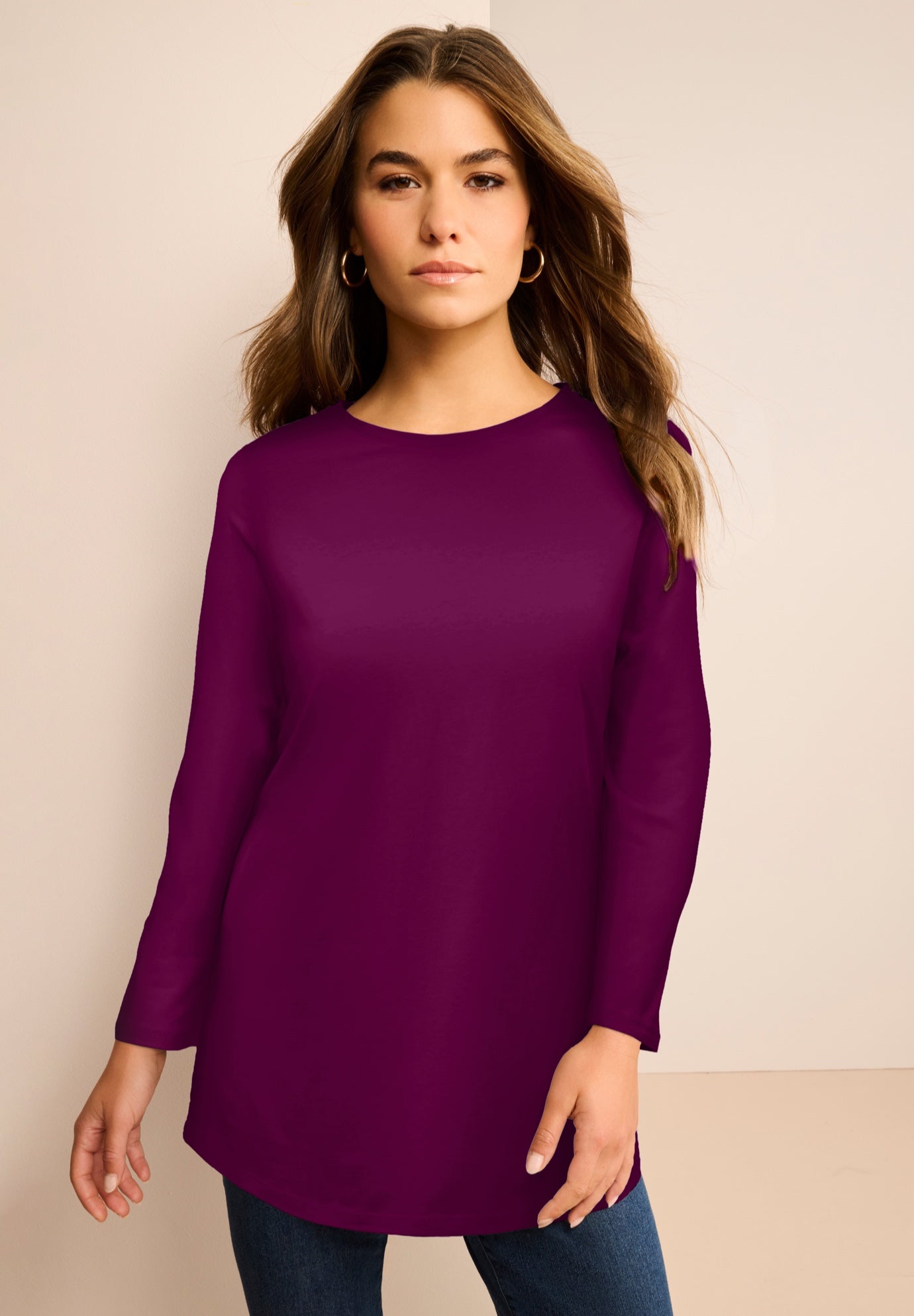 Plus Size Ultimate Cotton Crewneck Long Sleeve Tee image number 0