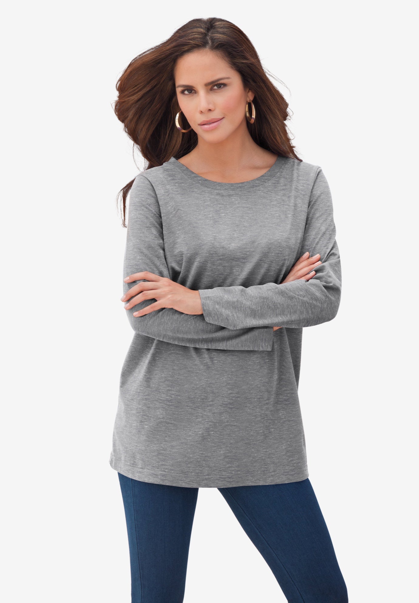 Plus Size Cotton Ultimate Long Sleeve Crewneck Tee image number 0