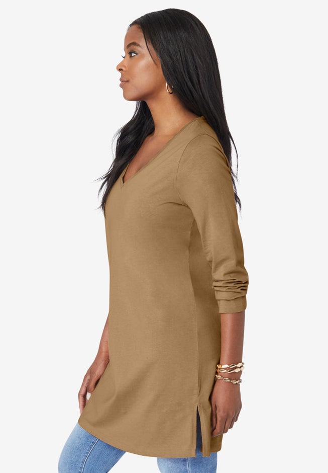 Plus Size Cotton Ultimate Long Sleeve V-Neck Tunic image number 2
