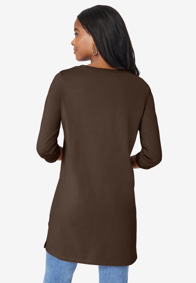 Plus Size Cotton Ultimate Long Sleeve V-Neck Tunic image number 1