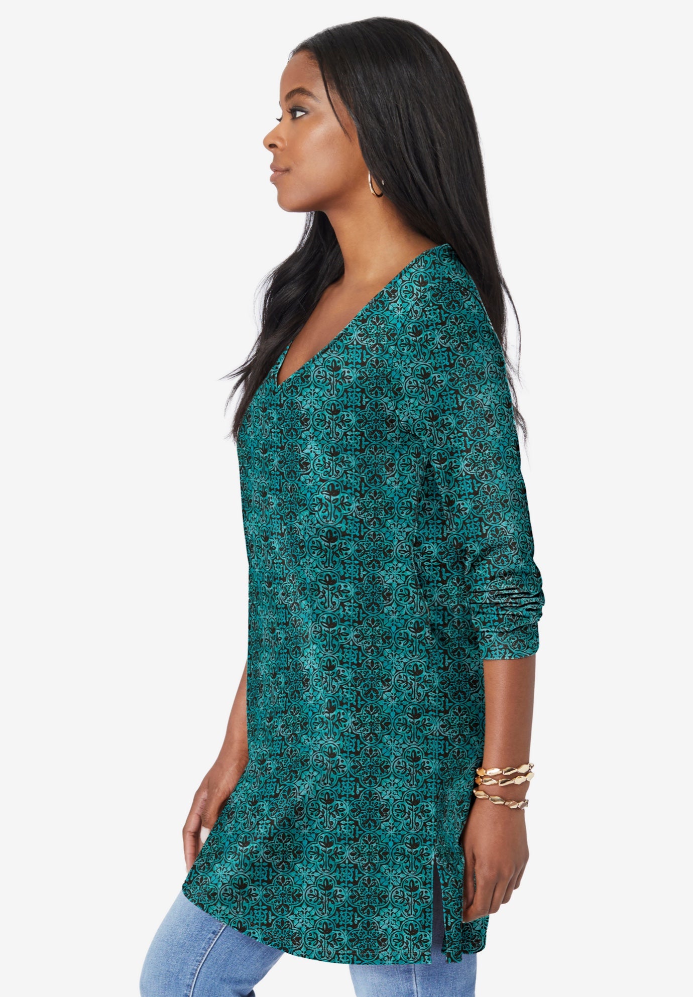 Plus Size Cotton Ultimate Long Sleeve V-Neck Tunic image number 2