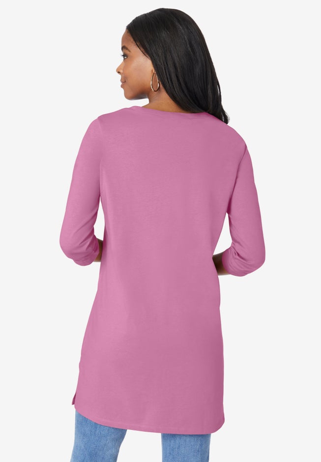 Plus Size Cotton Ultimate Long Sleeve V-Neck Tunic image number 1