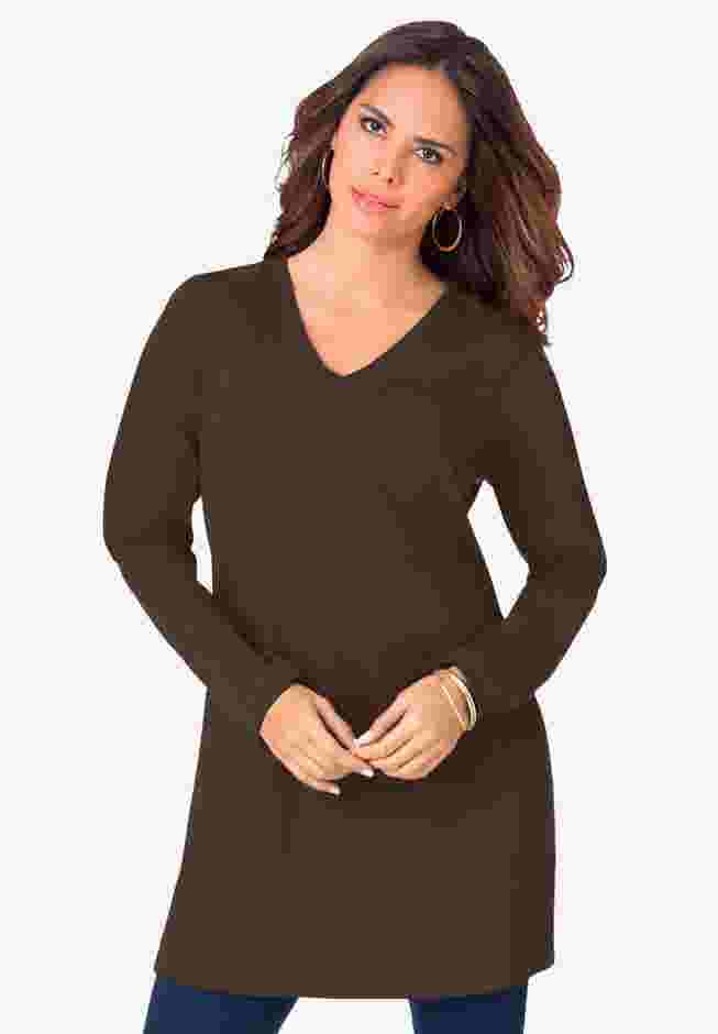 Plus Size Cotton Ultimate Long Sleeve V-Neck Tunic image number 0