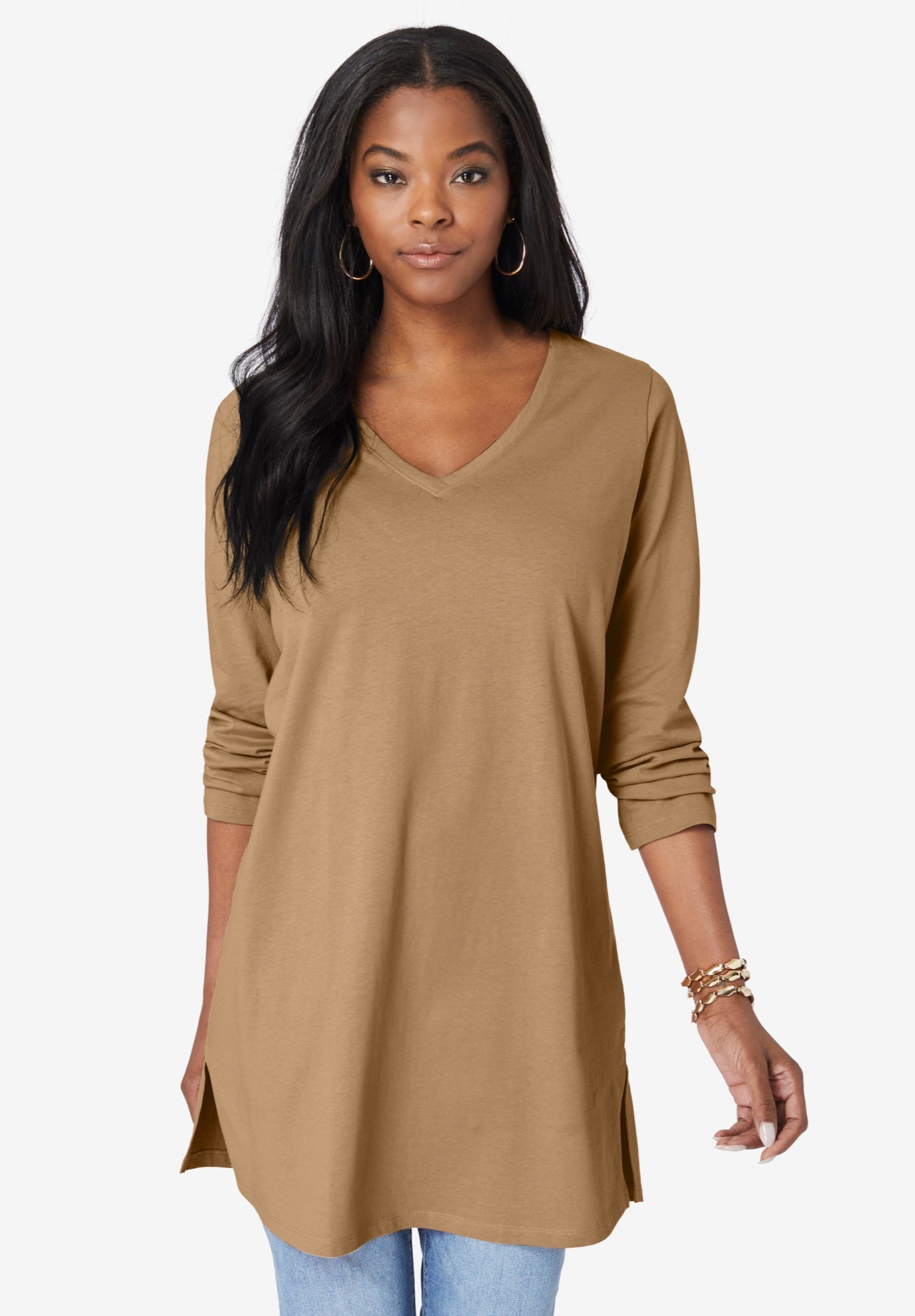 Plus Size Cotton Ultimate Long Sleeve V-Neck Tunic image number 0