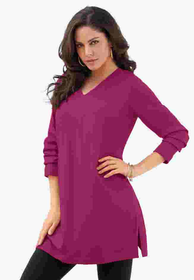Plus Size Cotton Ultimate Long Sleeve V-Neck Tunic image number 0