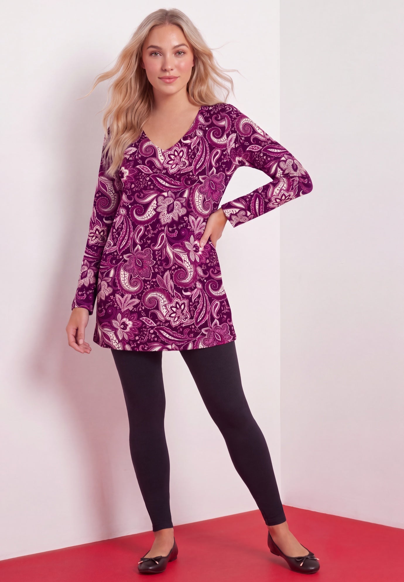 Plus Size Cotton Ultimate Long Sleeve V-Neck Tunic image number 0