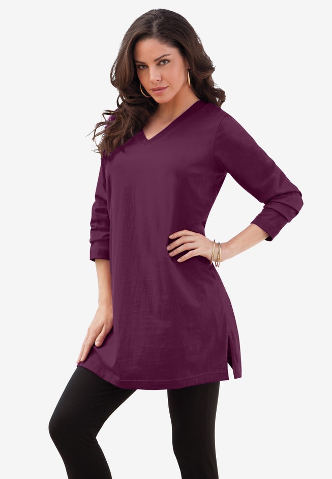 Plus Size Cotton Ultimate Long Sleeve V-Neck Tunic image number 0
