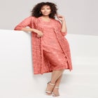 Plus Size 3/4 Sleeve Formal Duster Sequin &ndash; Embellished Lace Dress Set image number null
