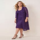 Plus Size 3/4 Sleeve Formal Duster Sequin &ndash; Embellished Lace Dress Set image number null
