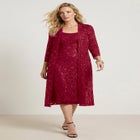 Plus Size 3/4 Sleeve Formal Duster Sequin &ndash; Embellished Lace Dress Set image number 0