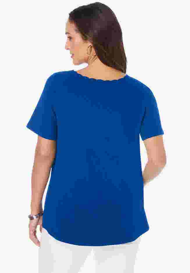 Stretch Cotton Eyelet Cutout Tee image number 1