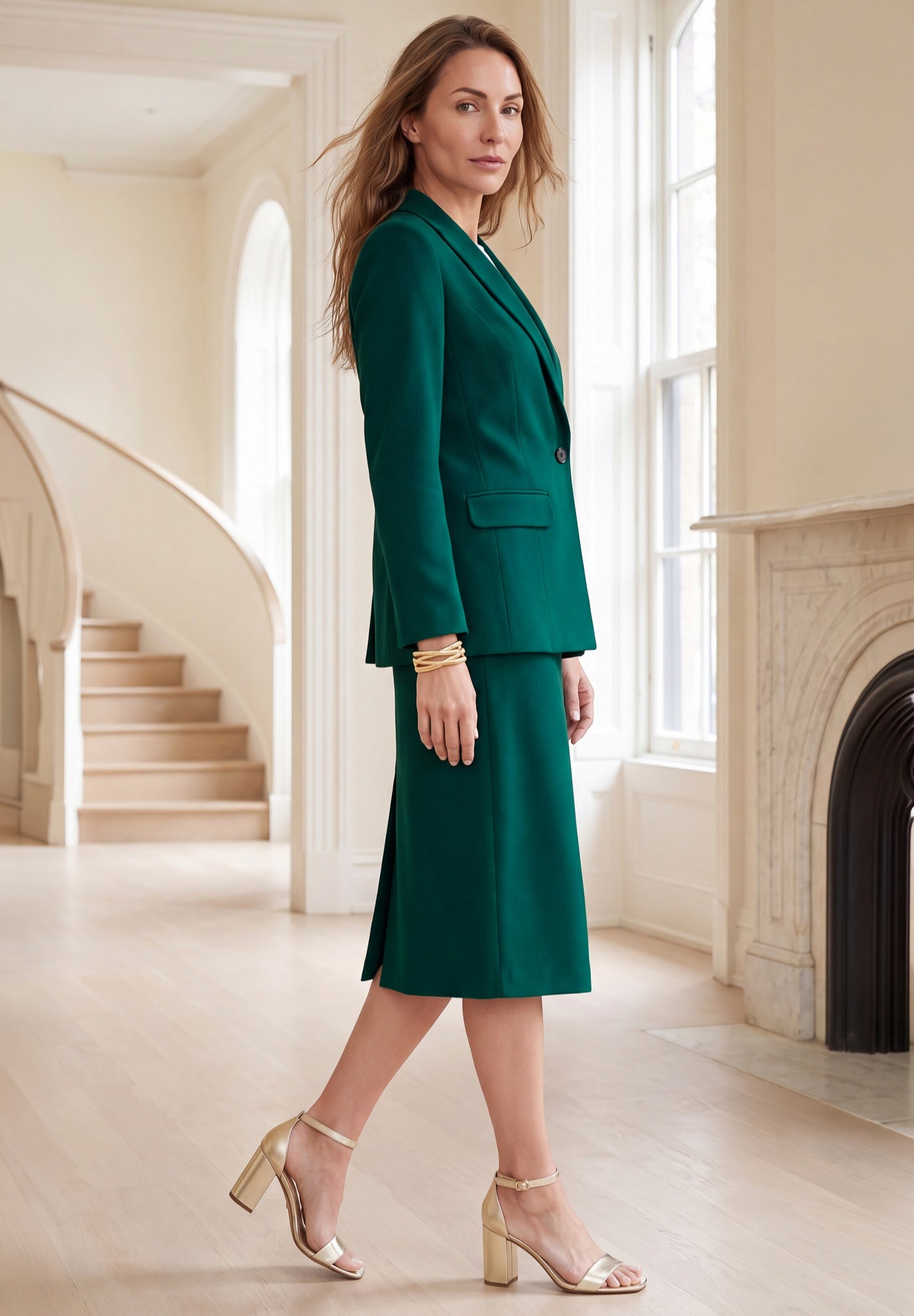 2-Piece Stretch Crepe Single-Breasted Skirt Suit image number 2