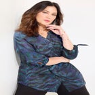 Georgette Buttonfront Tie Sleeve Cafe Blouse image number 1
