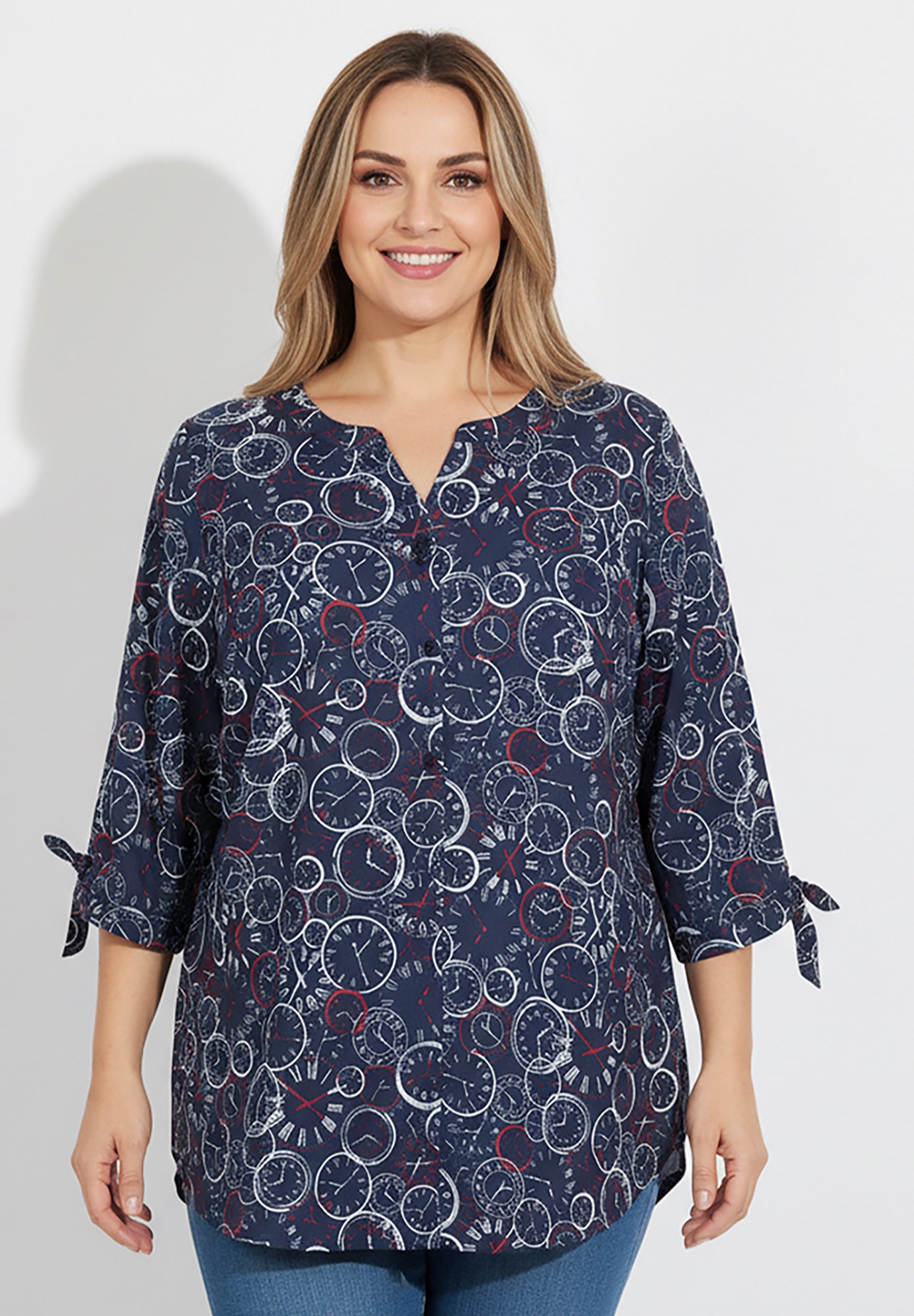 Georgette Buttonfront Tie Sleeve Cafe Blouse image number 3
