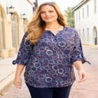 Georgette Buttonfront Tie Sleeve Cafe Blouse image number 5