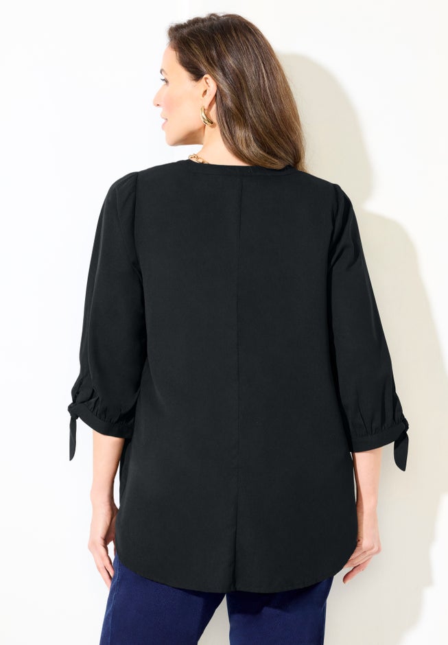 Georgette Buttonfront Tie Sleeve Cafe Blouse image number 1