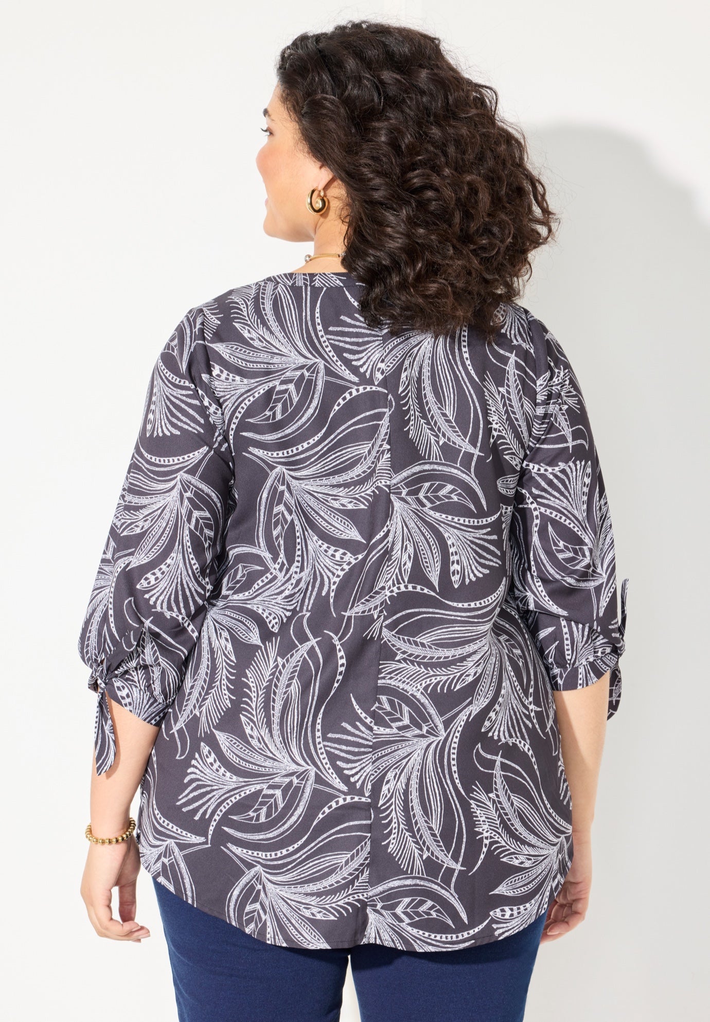 Georgette Buttonfront Tie Sleeve Cafe Blouse image number 2