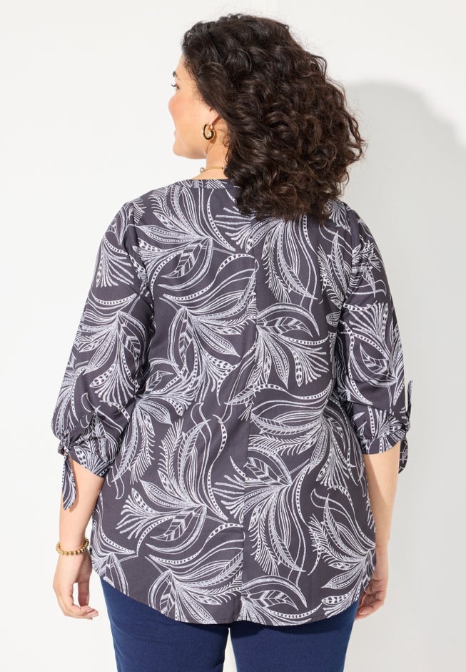 Georgette Buttonfront Tie Sleeve Cafe Blouse image number 2
