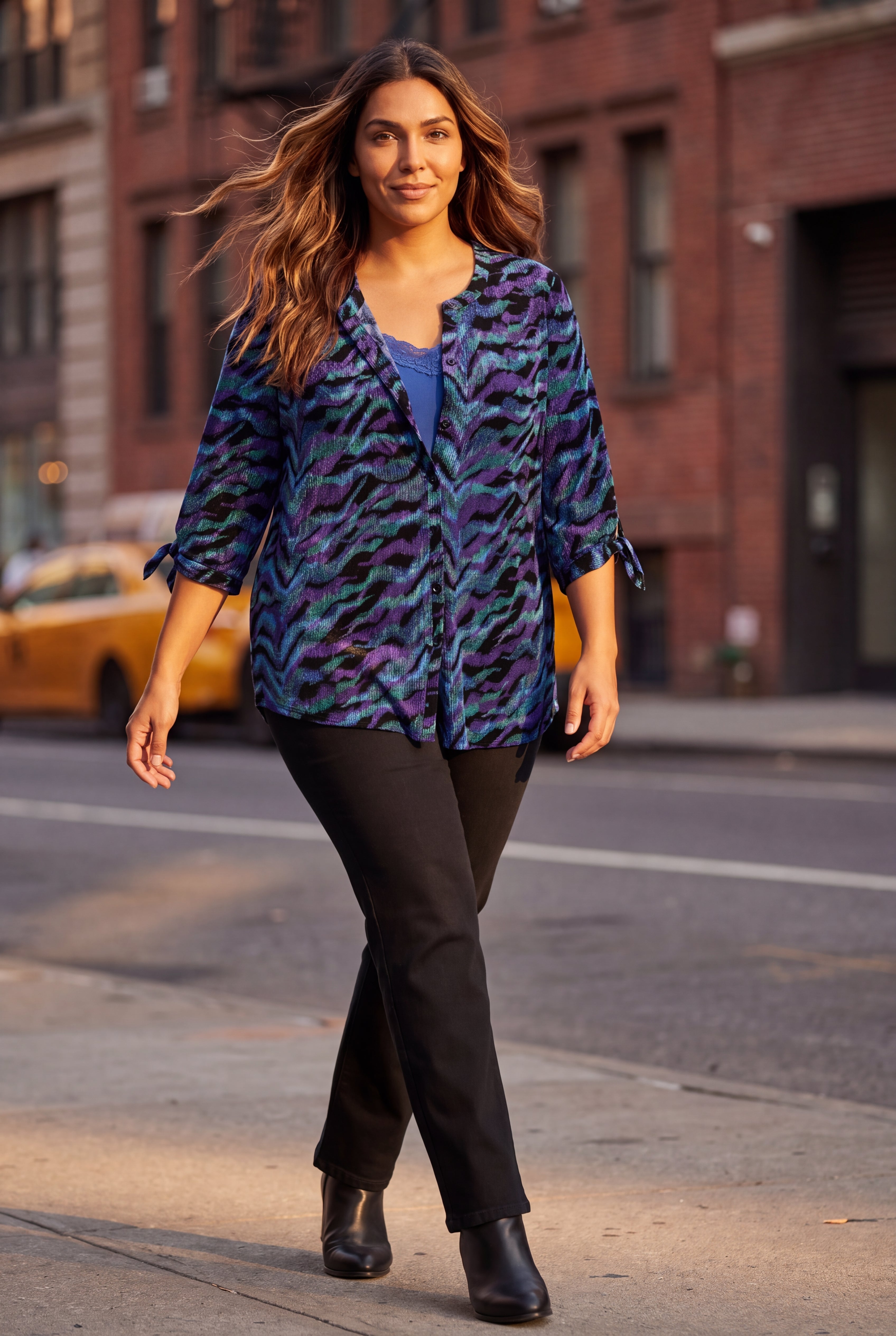 Georgette Buttonfront Tie Sleeve Cafe Blouse image number 0