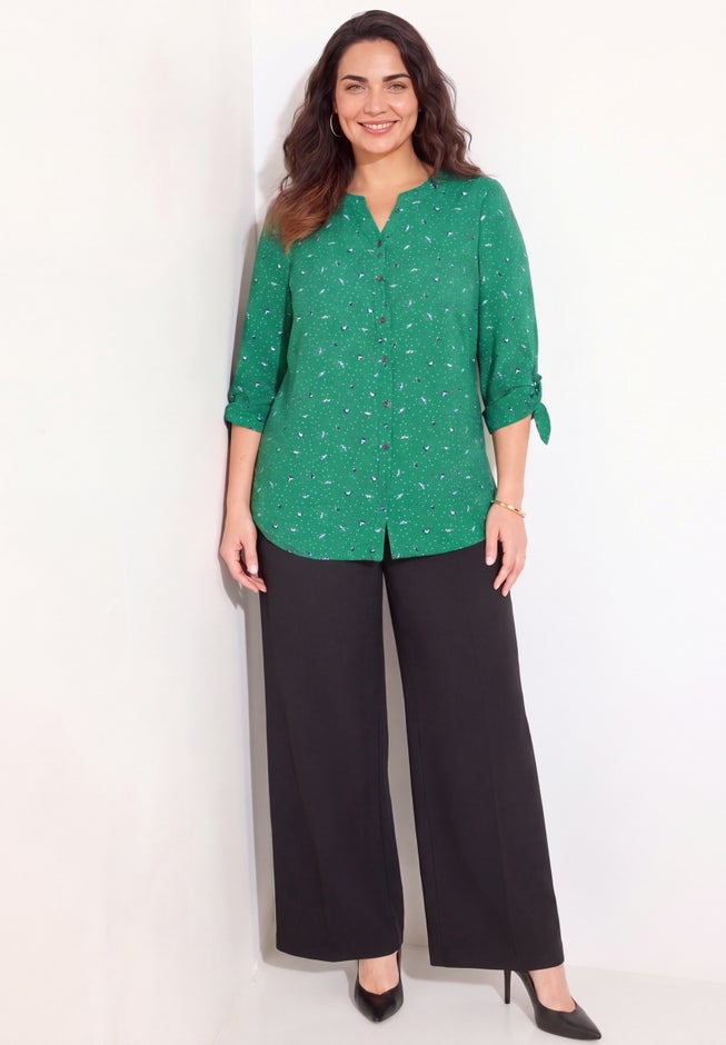 Georgette Buttonfront Tie Sleeve Cafe Blouse image number 1