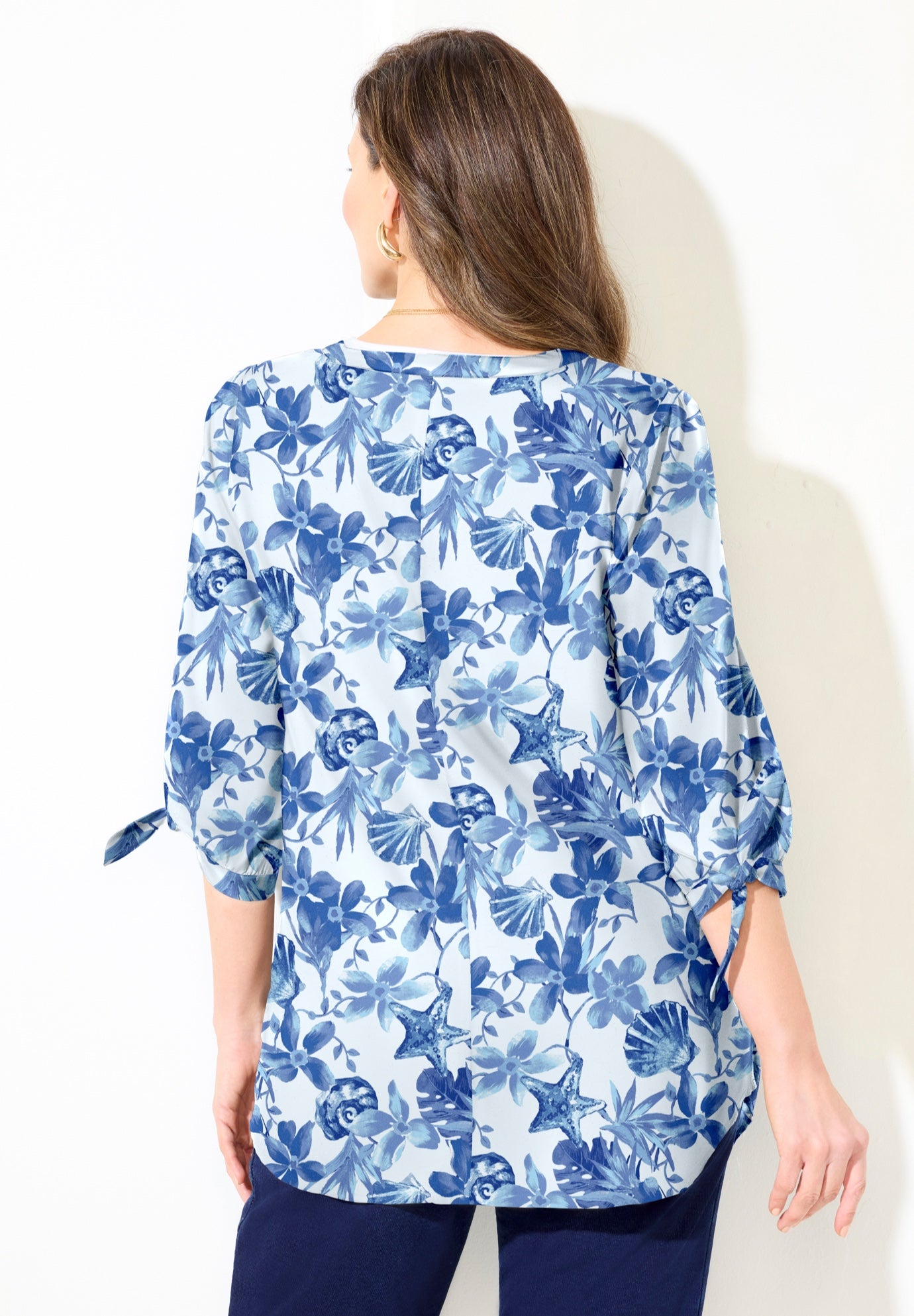 Georgette Buttonfront Tie Sleeve Cafe Blouse image number 1