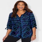 Georgette Buttonfront Tie Sleeve Cafe Blouse image number 2