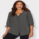 Georgette Buttonfront Tie Sleeve Cafe Blouse image number 1