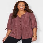 Georgette Buttonfront Tie Sleeve Cafe Blouse image number 2