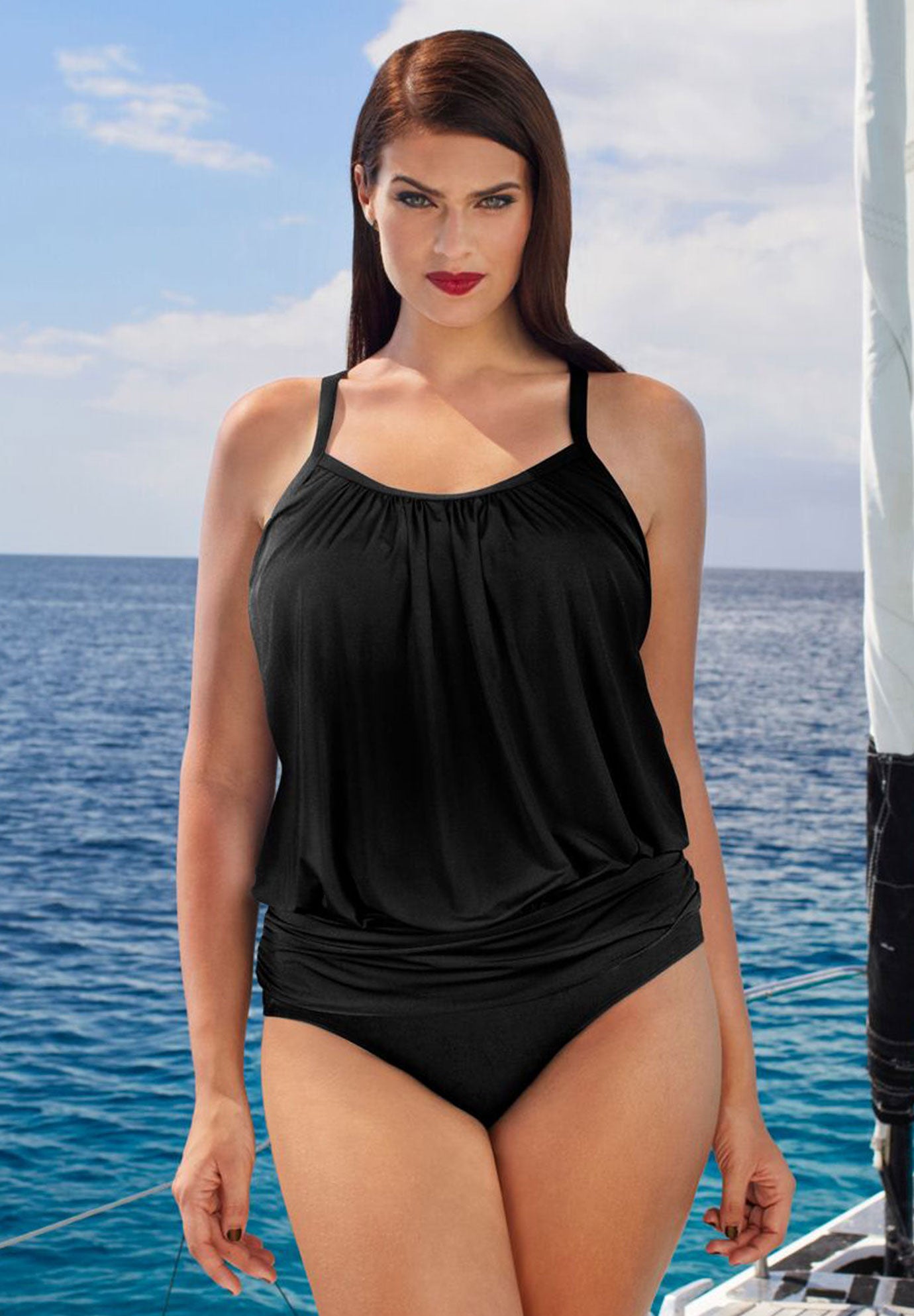 Lightweight Scoop Neck Blouson Tankini Top image number 0