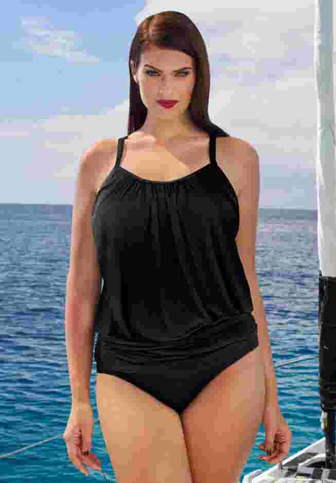 Lightweight Scoop Neck Blouson Tankini Top image number 0