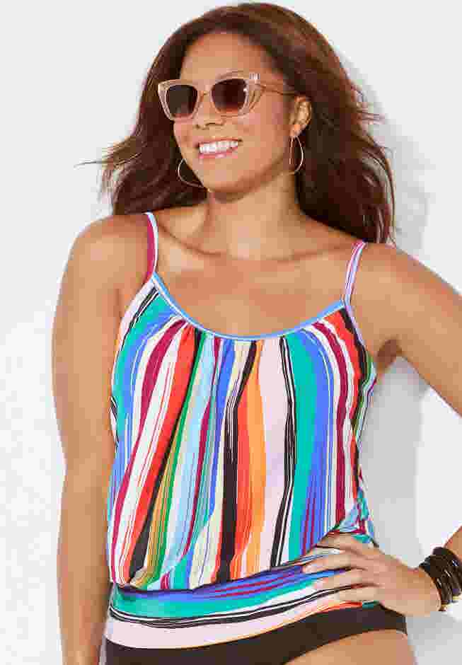 Lightweight Scoop Neck Blouson Tankini Top image number 2